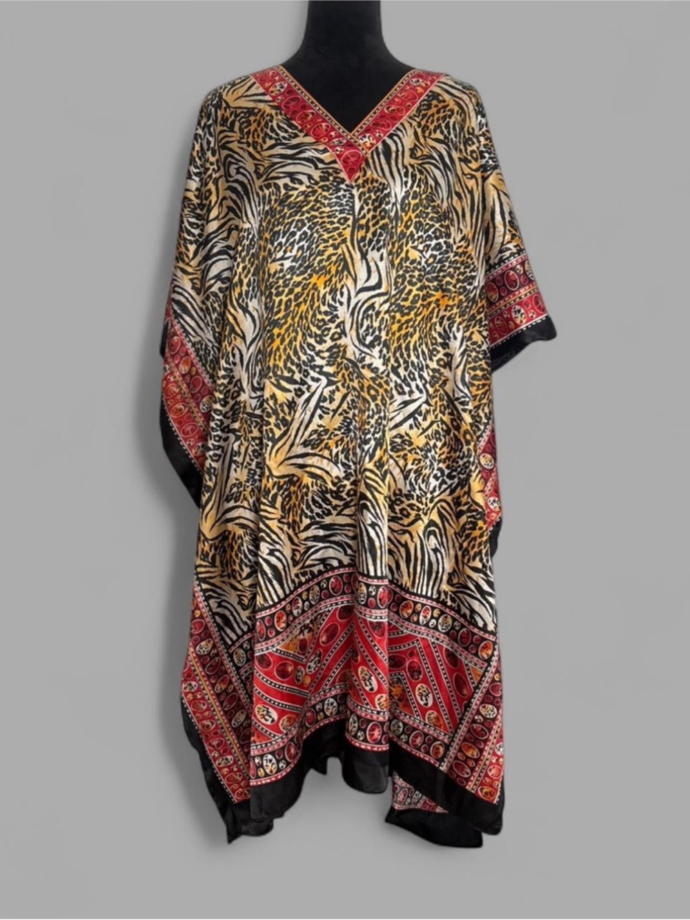 Ashro Multicolor Animal Print Caftan with Red Accent